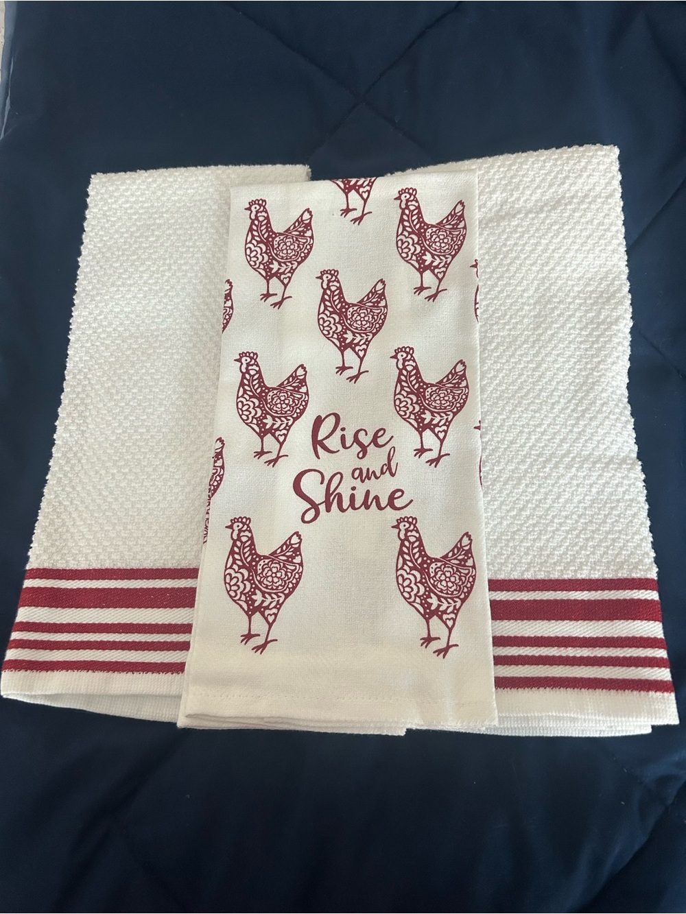 Rise and Shine Red Chicken Kitchen Towel Set